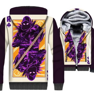 Fortnite Jackets - Solid Color Fortnite Series Crow Playing Cards Super Cool 3D Fleece Jacket