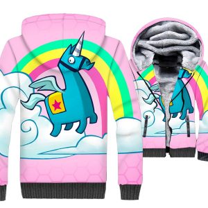 Fortnite Jackets - Solid Color Fortnite Series Rainbow Horse Cartoon Super Cute 3D Fleece Jacket