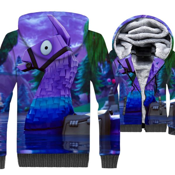 Fortnite Jackets - Solid Color Fortnite Series Rainbow Horse Super Cool 3D Fleece Jacket