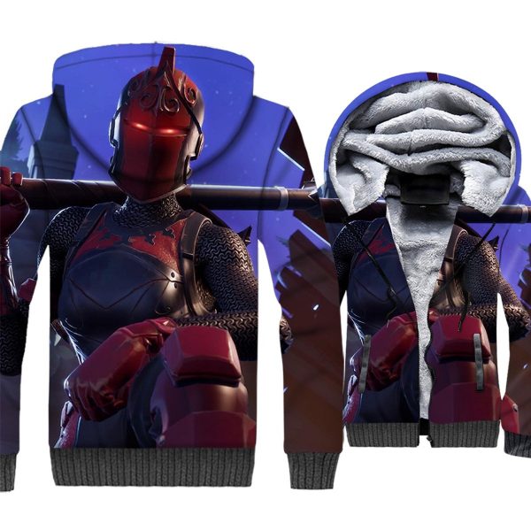 Fortnite Jackets - Solid Color Fortnite Series RED KNIGHT Super Cool 3D Fleece Jacket