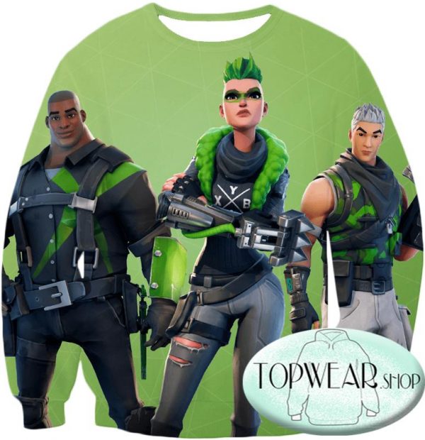 Fortnite Sweatshirts - Green Rarity Skins 3D Sweatshirt