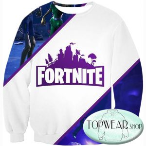Fortnite Sweatshirts - White and Purple 3D Sweatshirt