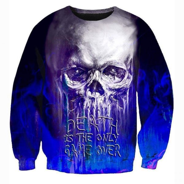 Funny Death Is The Only Game Over Hoodies - Pullover White Skull Hoodie