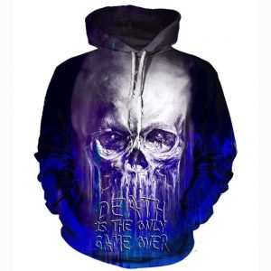 Funny Death Is The Only Game Over Hoodies - Pullover White Skull Hoodie