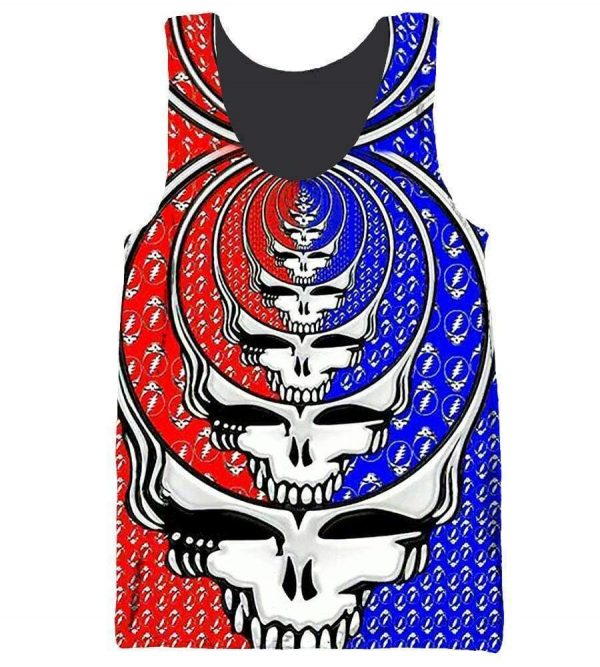 Funny Grateful Dead Hoodies - Pullover Red - Blue Skull 3D Hoodie