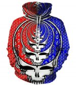 Funny Grateful Dead Hoodies - Zip Up  Red - Blue Skull 3D Hoodie