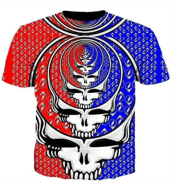 Funny Grateful Dead Hoodies - Zip Up  Red - Blue Skull 3D Hoodie