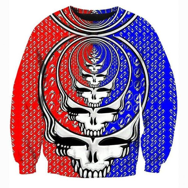 Funny Grateful Dead Sweatshirts- Red - Blue Skull 3D Sweatshirt