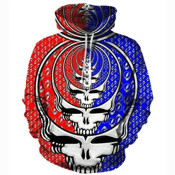 Funny Grateful Dead Sweatshirts- Red - Blue Skull 3D Sweatshirt