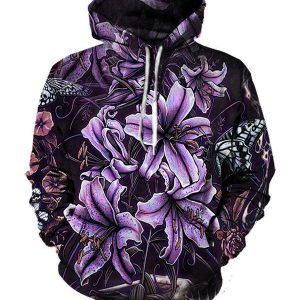 Funny Pop Evil Hoodies - Pullover Flowers Purple Hoodie