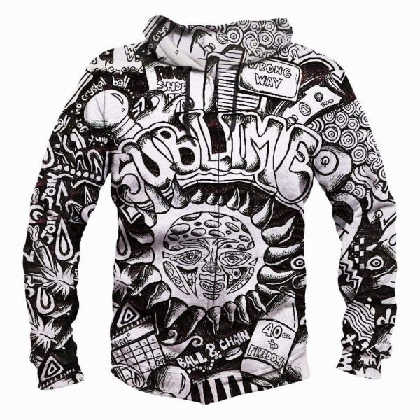 Funny Sublime Hoodies - Black And White The Sun Shines Zip Up Hoodie