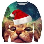 Funny Xmas Pullover Sweatshirt Cute Christmas Cat Sweatshirt