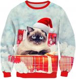 Funny Xmas Pullover Sweatshirt Unisex Cute Cat Gift Sweatshirt
