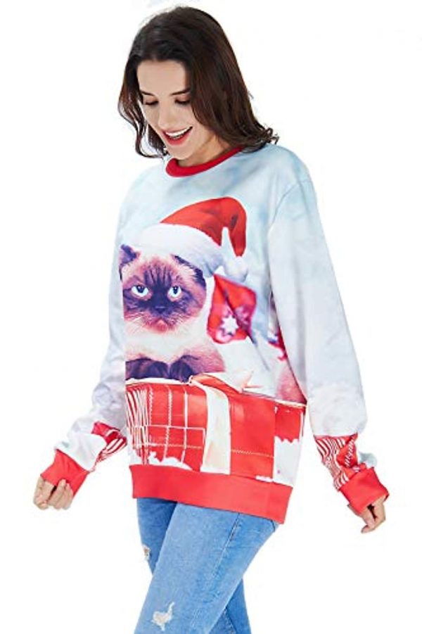 Funny Xmas Pullover Sweatshirt Unisex Cute Cat Gift Sweatshirt