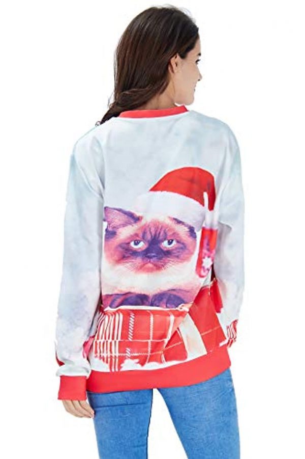 Funny Xmas Pullover Sweatshirt Unisex Cute Cat Gift Sweatshirt