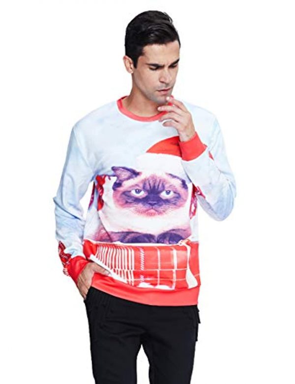 Funny Xmas Pullover Sweatshirt Unisex Cute Cat Gift Sweatshirt