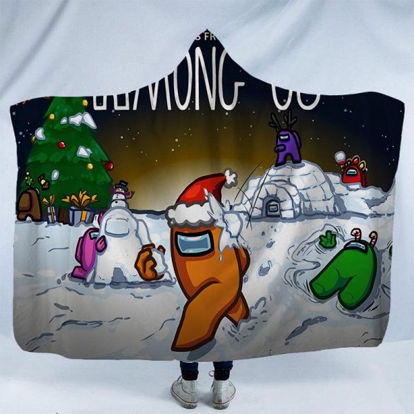 Game Among Us 3D Print Fleece Hooded Blanket