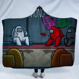 Game Among Us 3D Print Fleece Hooded Blanket