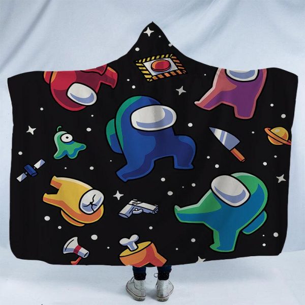 Game Among Us 3D Print Fleece Hooded Blanket