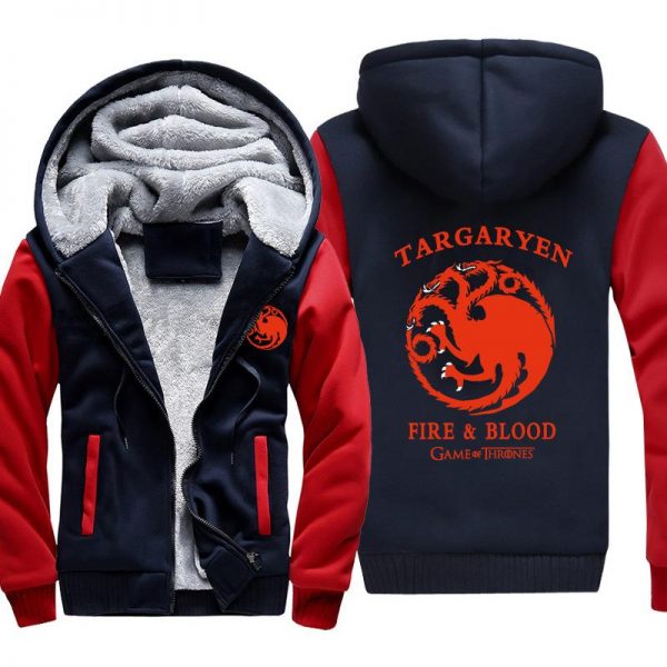 Game of Thrones Jackets - Solid Color Viserys Targaryen Three Fire Dragon Icon Fleece Jacket
