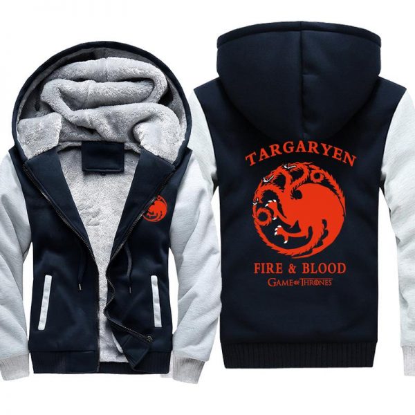 Game of Thrones Jackets - Solid Color Viserys Targaryen Three Fire Dragon Icon Fleece Jacket