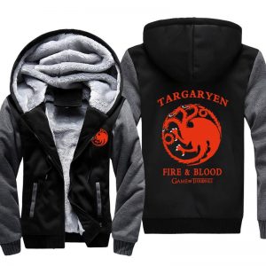 Game of Thrones Jackets - Solid Color Viserys Targaryen Three Fire Dragon Icon Fleece Jacket