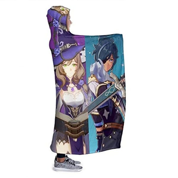 Genshin Impact Hooded Blanket - 3D Print Thick Blanket for Kids Teens Adults