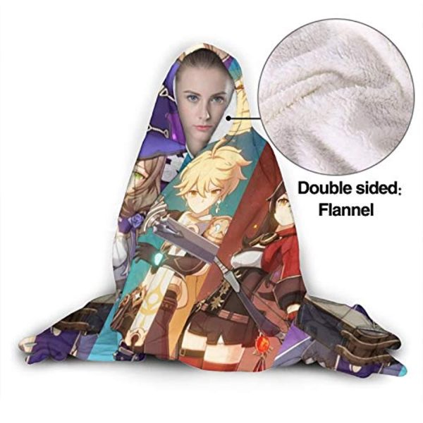 Genshin Impact Hooded Blanket - 3D Print Thick Blanket for Kids Teens Adults