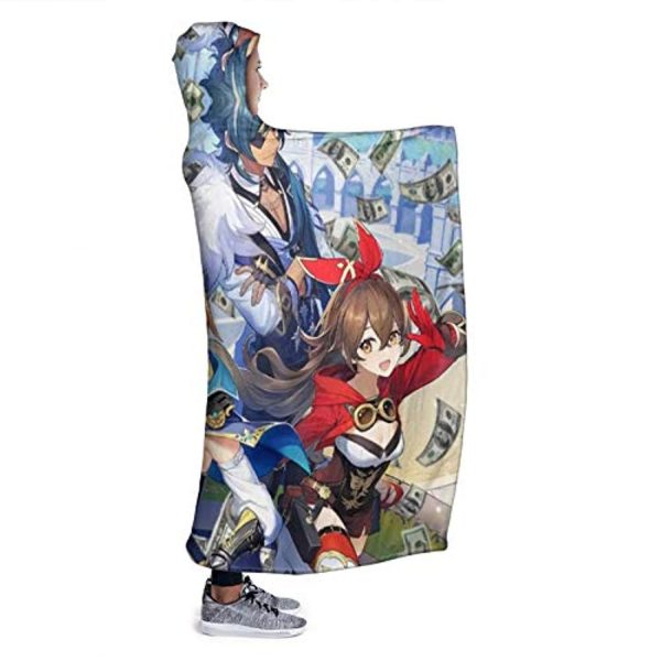 Genshin Impact Hooded Blanket - 3D Print Thick Blanket for Kids Teens Adults