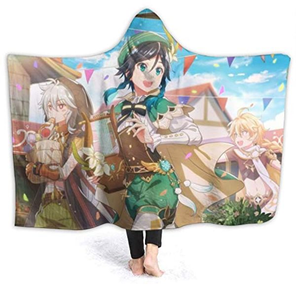 Genshin Impact Hooded Blanket - 3D Print Thick Blanket for Kids Teens Adults