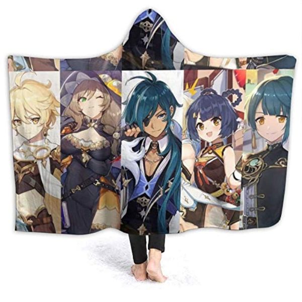 Genshin Impact Hooded Blanket - 3D Print Thick Blanket for Kids Teens Adults