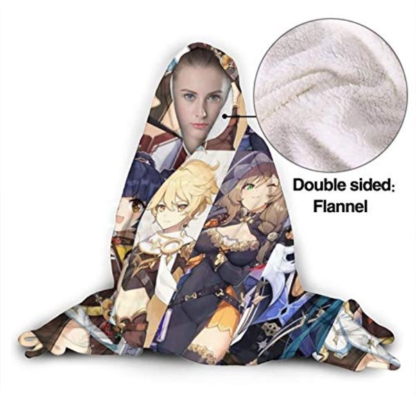 Genshin Impact Hooded Blanket - 3D Print Thick Blanket for Kids Teens Adults