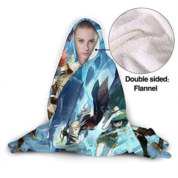 Genshin Impact Hooded Blanket - 3D Print Thick Blanket for Kids Teens Adults