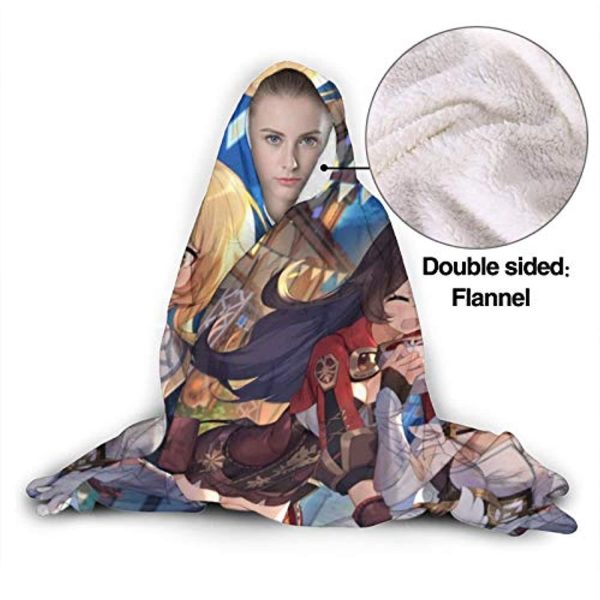 Genshin Impact Hooded Blanket - 3D Print Thick Blanket for Kids Teens Adults