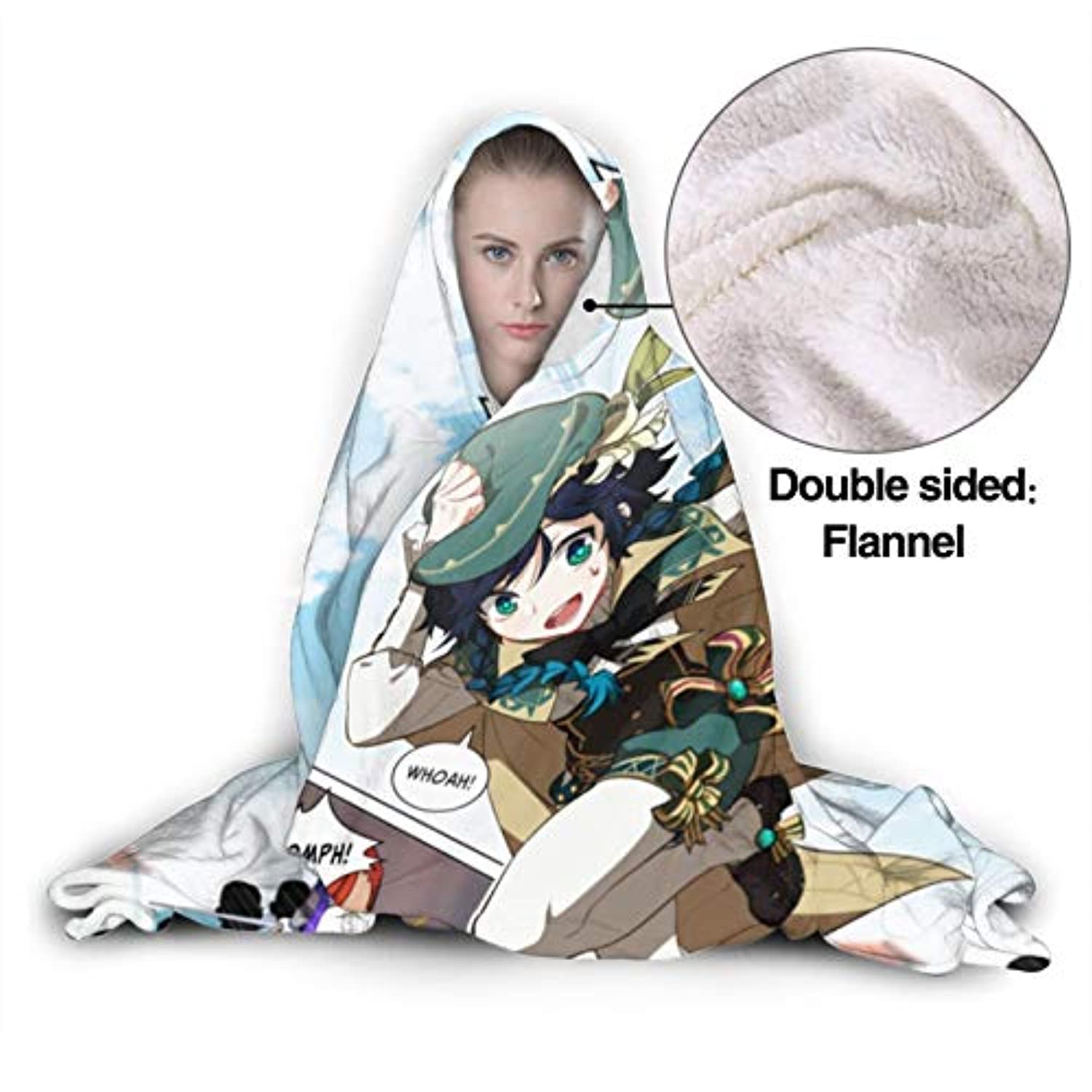 Miu Muu Genshin Impact Hooded Blanket Throw, Plush Flannel Wearable Poncho Blanket Fleece Throw Wrap Cape, Ultra Soft, One Size, Gift For Game Fans