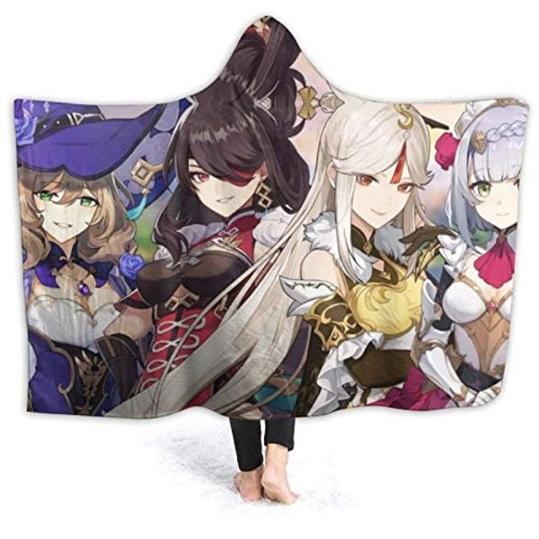 Genshin Impact Hooded Blanket - 3D Print Thick Blanket for Kids Teens Adults