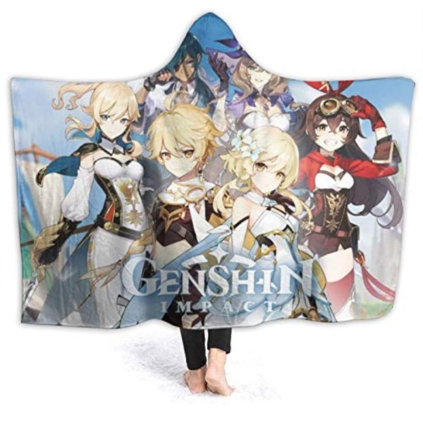 Genshin Impact Hooded Blanket - 3D Print Thick Blanket for Kids Teens Adults