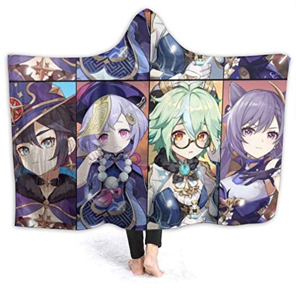 Genshin Impact Hooded Blanket - 3D Print Thick Blanket for Kids Teens Adults