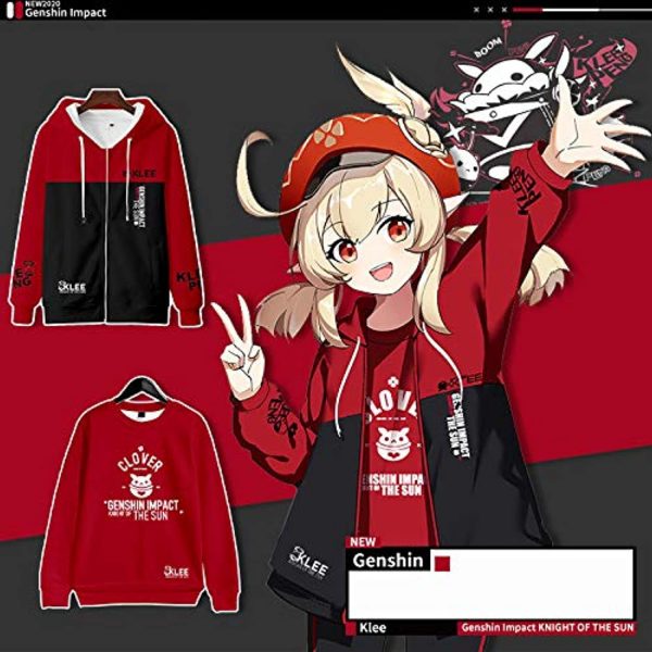 Genshin Impact Hoodies - 3D Hooded Zip Up Long Sleeve Casual Streetwear