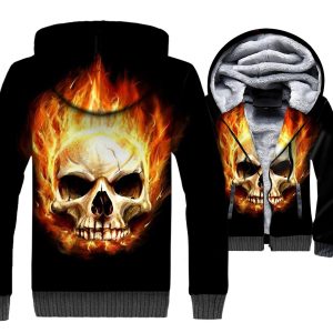 Ghost Rider Jackets - Ghost Rider Series Flame Skull Super Cool Black 3D Fleece Jacket