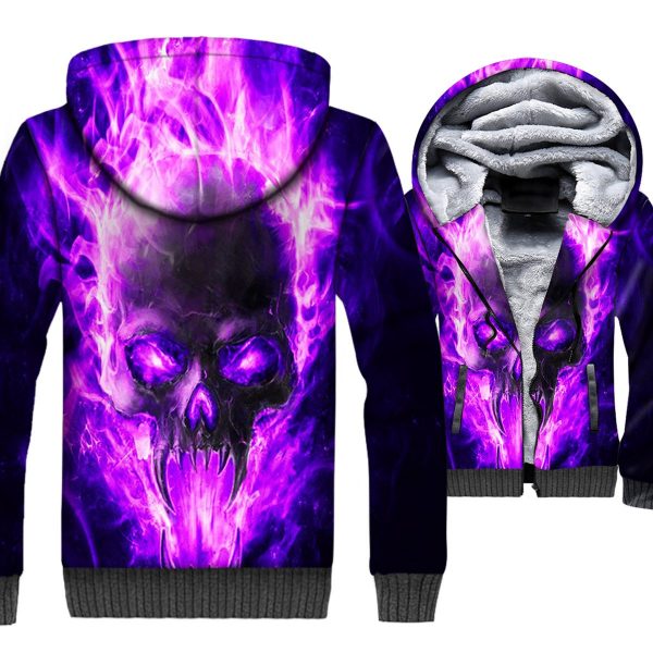 Ghost Rider Jackets - Ghost Rider Series Purple Flame Skull Super Cool 3D Fleece Jacket