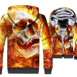 Ghost Rider Jackets - Ghost Rider Skull Series Flame Skull Super Cool 3D Fleece Jacket