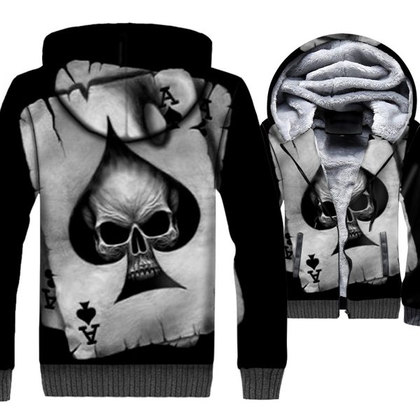 Ghost Rider Jackets - Ghost Rider Skull Series Playing Cards Skull Black and White Super Cool 3D Fleece Jacket