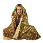 Golden Peacock Hooded Blanket - Feather Blanket