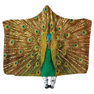 Golden Peacock Hooded Blanket - Feather Blanket