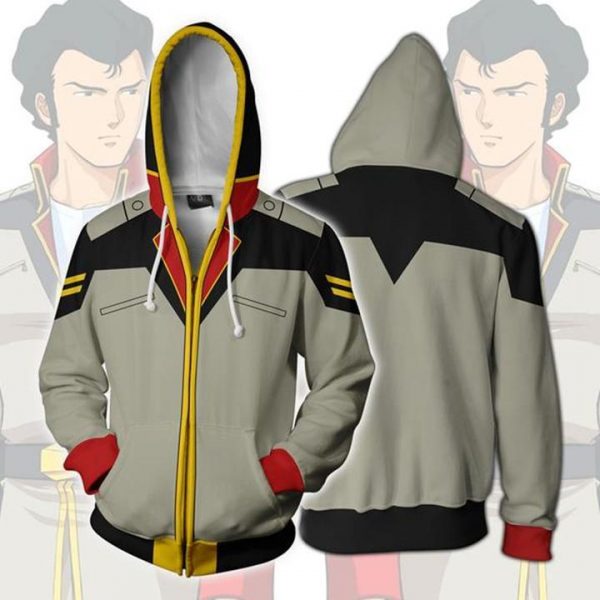 Gundam Bright Noa Hoodies - Zip Up Mobile Suit Grey Hoodie