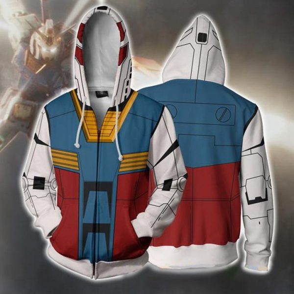 Gundam Mobile Suit Hoodies - Gundam White Zip Up Hoodie