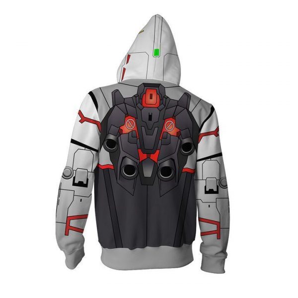 Gundam Mobile Suit  Hoodies - Zip Up Unicorn Gundam Grey Hoodie