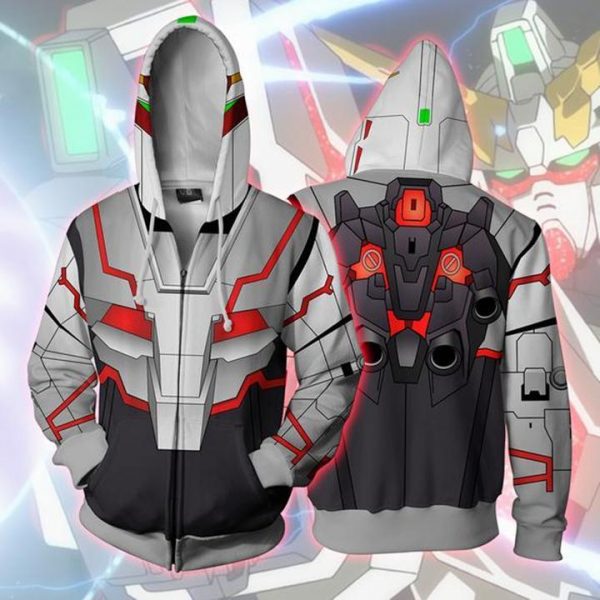 Gundam Mobile Suit  Hoodies - Zip Up Unicorn Gundam Grey Hoodie