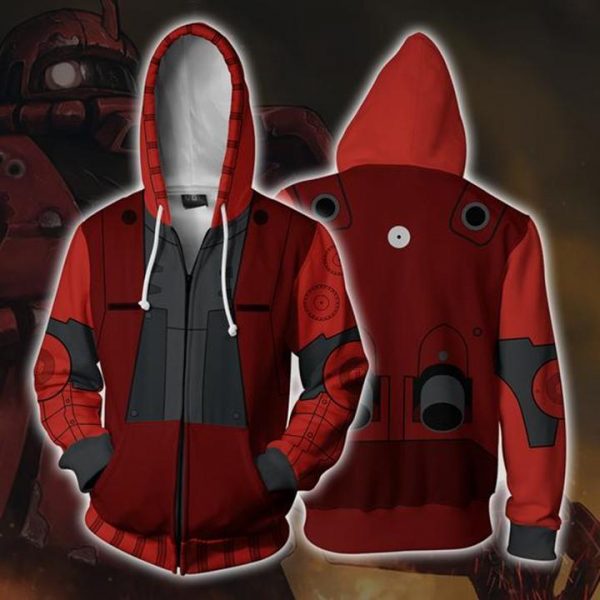 Gundam MS-06S ZAKU II Hoodies - Zip Up Mobile Suit Red Hoodie